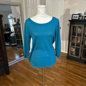 Habitat Blue 3/4 Sleeve Linen Top in Women’s Small